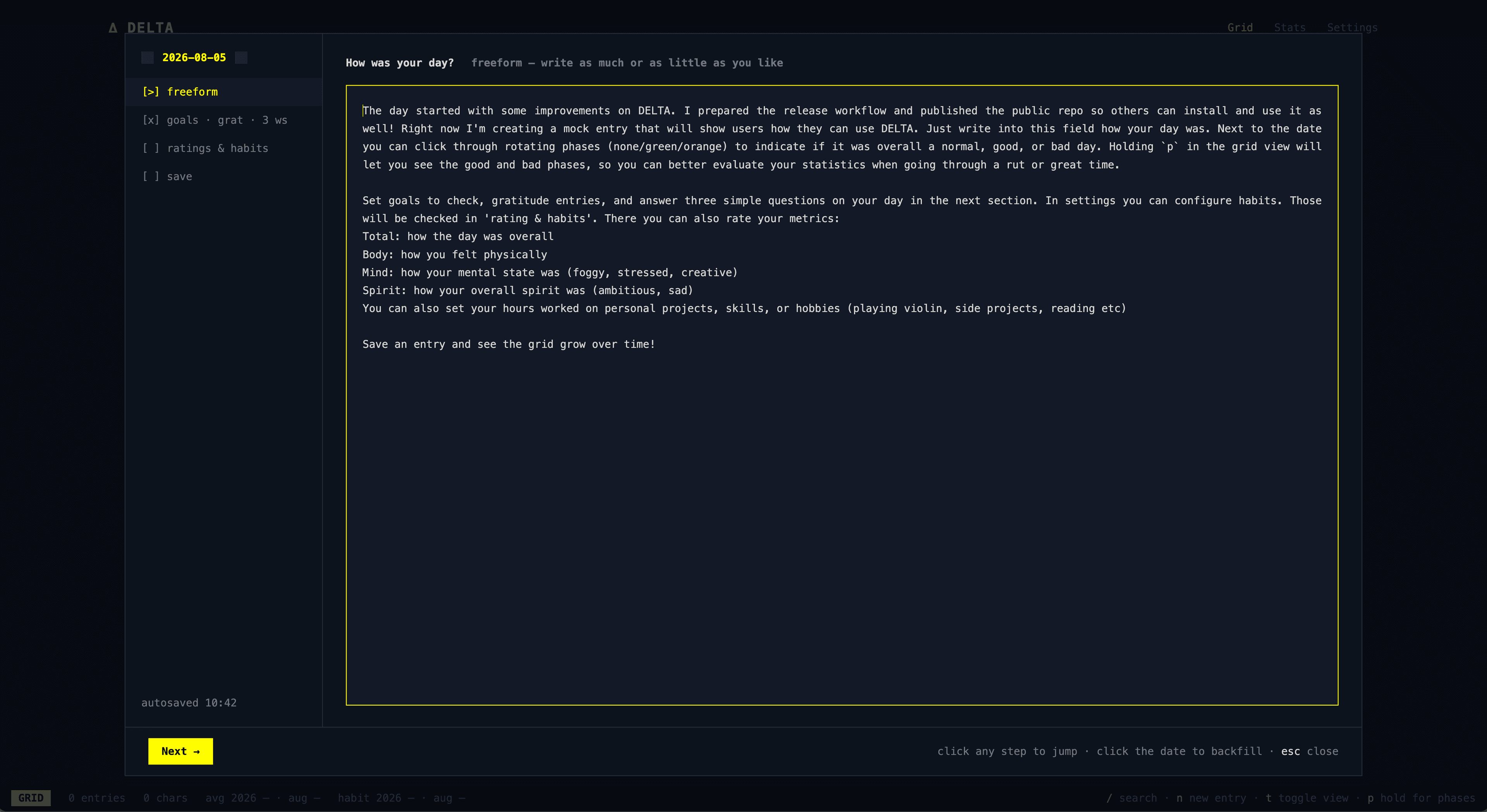 Entry wizard: freeform text
